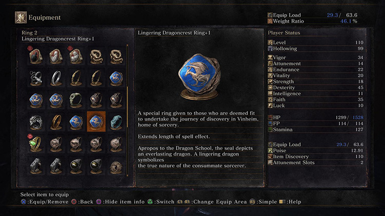 The Lingering Dragoncrest Ring’s item description / DS3