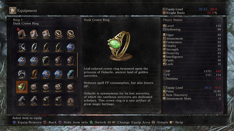 The Dusk Crown Ring’s item description / DS3