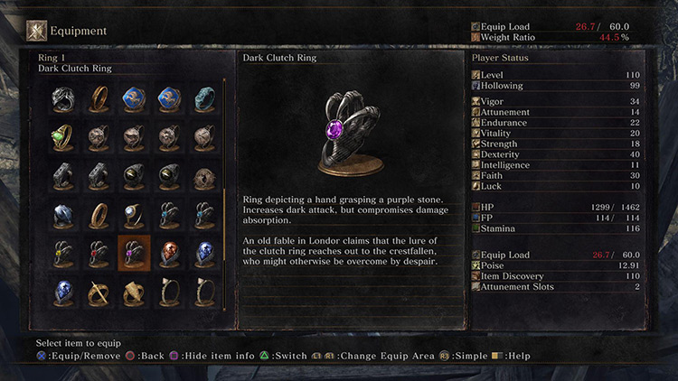 The Dark Clutch Ring’s item description / DS3