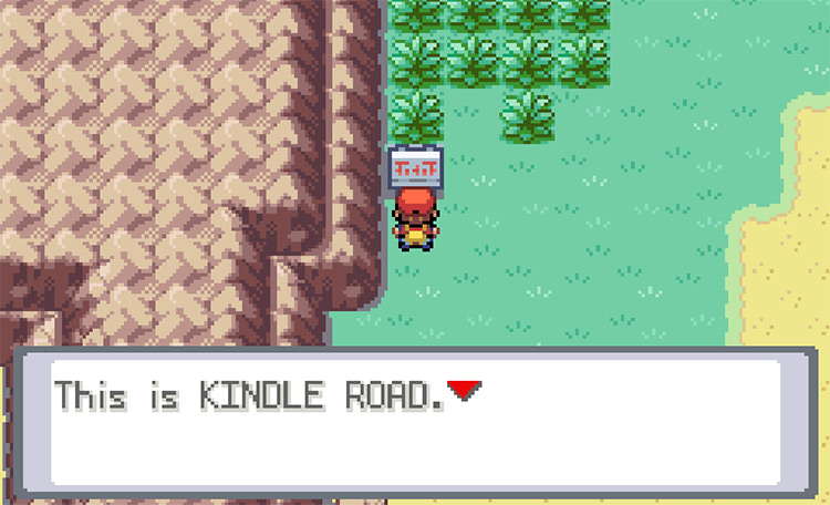 Reading the sign on Kindle Road while searching for Ponyta / Pokémon FRLG