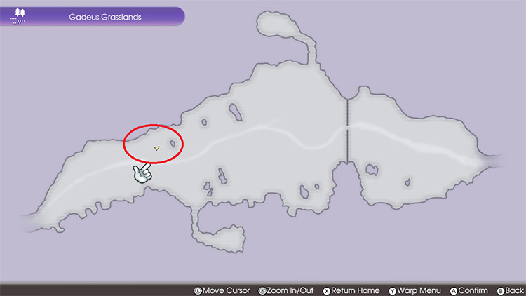 Map of Gadeus Grasslands - Hippogriff location circled / RF5
