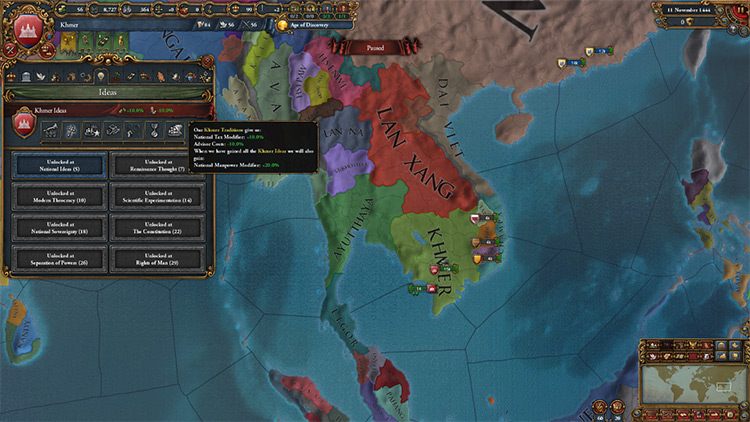 Khmer starting situation and national ideas. / EU4
