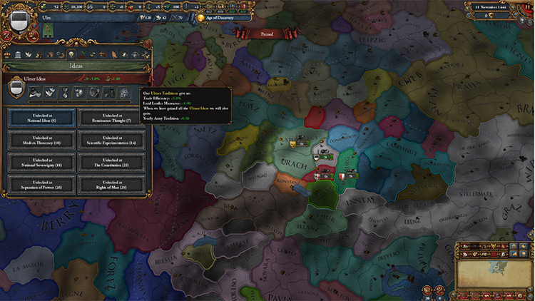 Ulm starting position and national ideas. / EU4