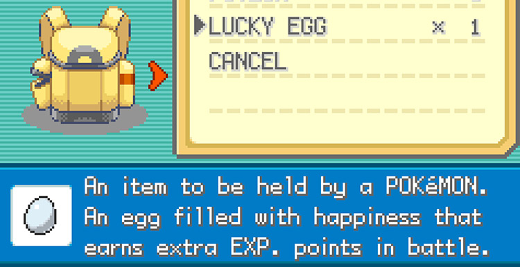 Viewing the Lucky Egg in the Backpack / Pokémon FireRed & LeafGreen