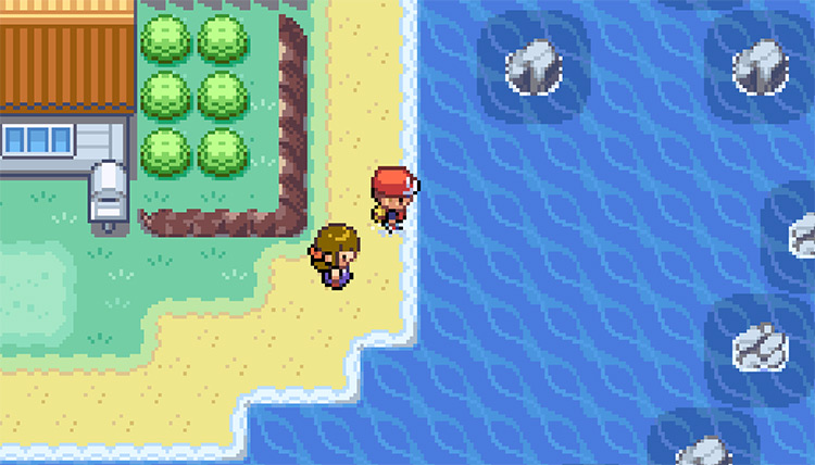 Sail east from this point of Resort Gorgeous to reach Lost Cave / Pokémon FRLG