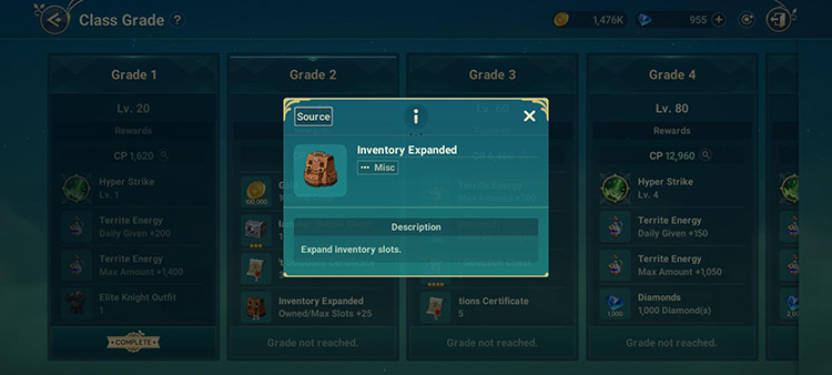 Inventory Expanded (Class Grade Reward Description) / Ni No Kuni: Cross Worlds