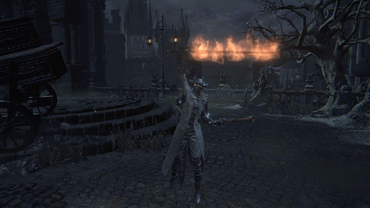 A weapon infused with Fire damage / Bloodborne