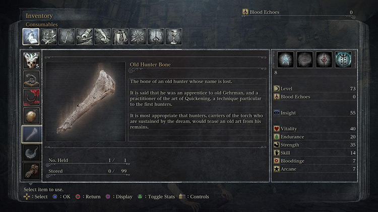 The Old Hunter Bone’s item description / Bloodborne