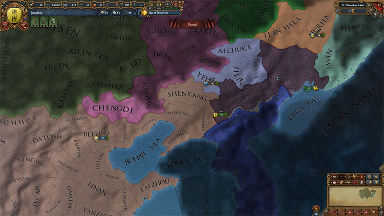 Starting position of the Jianzhou horde. / EU4