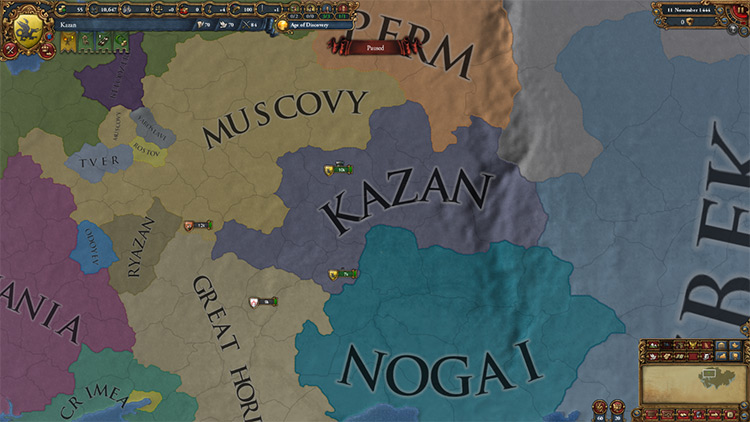 Starting position of the Kazan horde. / EU4