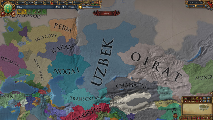 Starting position of the Uzbek horde. / EU4