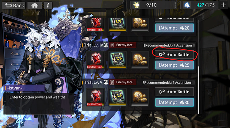 Option circled in red / Alchemy Stars