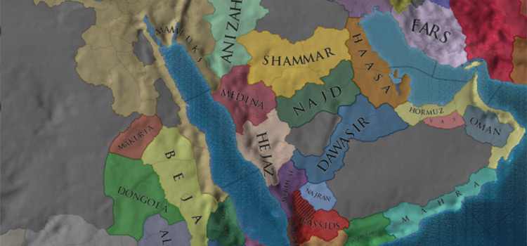 The Arabian Peninsula at game start (EU4)