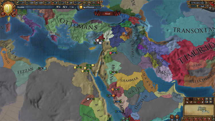 The Mamluks are undoubtedly the top dog around these parts at the game's start. / EU4