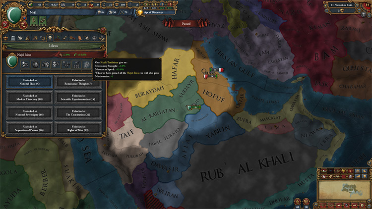 Najd's starting position and unique national ideas. / EU4