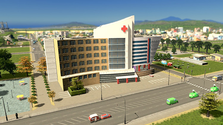 The hospital. Build cost: ₡65,000 / Cities: Skylines