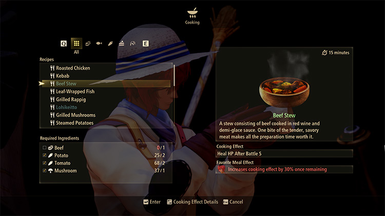 The recipe for Beef Stew. / Tales of Arise