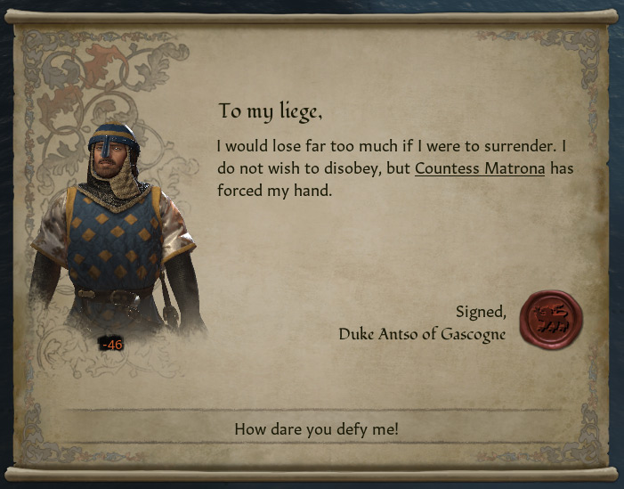 A vassal refusing to surrender in an internal war / Crusader Kings III