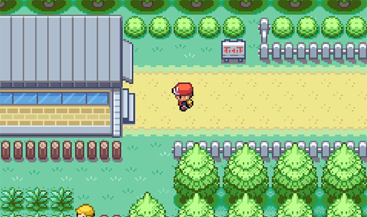 Walking into the yellow building on Route 18 to trade for Lickitung / Pokemon FRLG