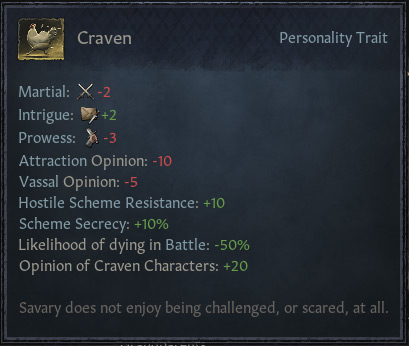 The Craven trait. Some traits have hidden effects not shown in their tooltip / Crusader Kings III