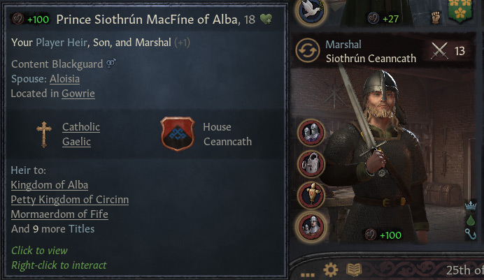 A skilled son and heir as Marshal / CK3
