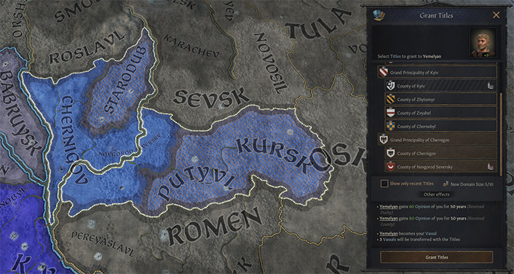 A vassal being offered more counties and a duchy title / CK3
