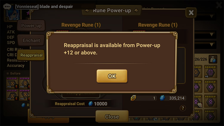 Runes must be +12 to be re-apped / Summoners War