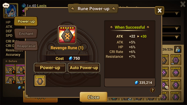 Usually you don’t want to reapp Revenge runes / Summoners War