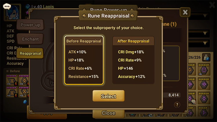 Two options for subproperties on a rune / Summoners War