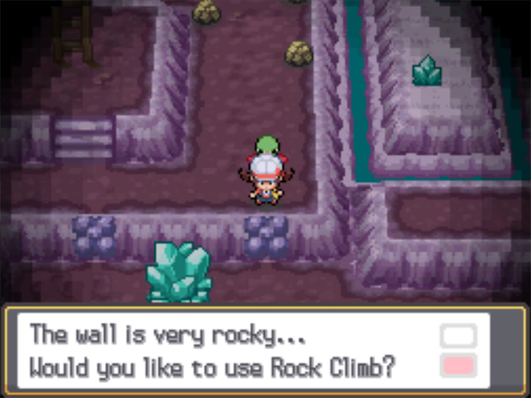 The two Rock Climb spots deep in Cerulean Cave / Pokemon HGSS