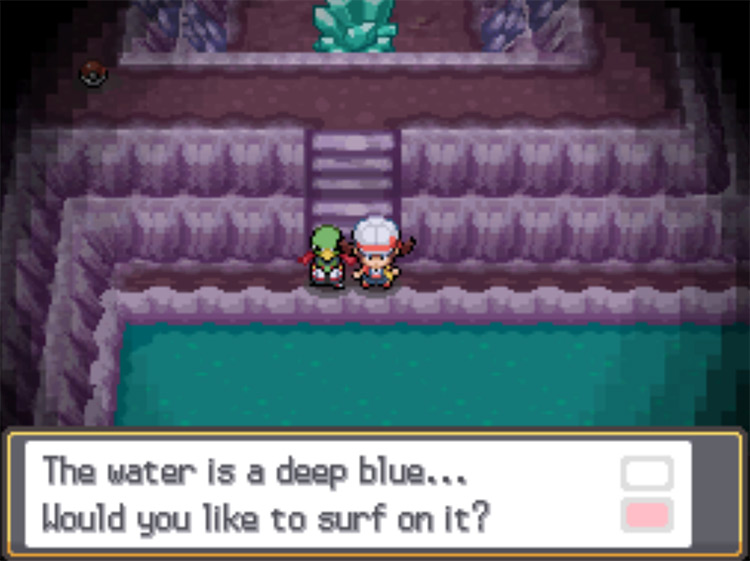 The water at the bottom of the steep staircase in Cerulean Cave / Pokemon HGSS