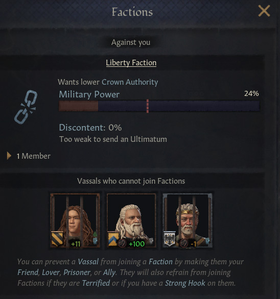 Two imprisoned vassals are unable to join factions / CK3