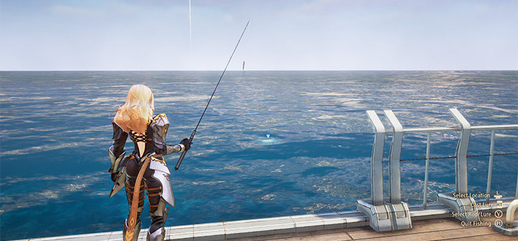 Kisara partaking in some sea fishing (Tales of Arise)