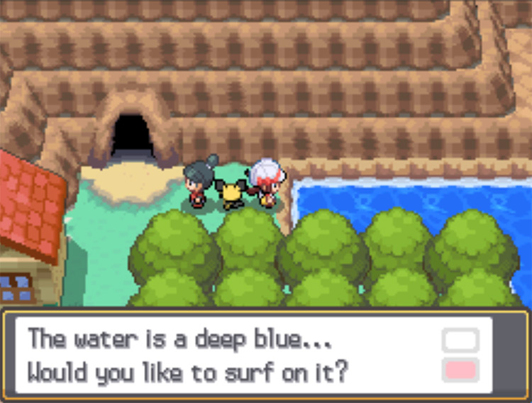 The Surf point on the other side of Tohjo Falls on Route 27 / Pokemon HGSS