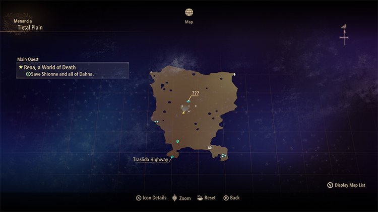 The location of the temple in the Tietal Plain. / Tales of Arise