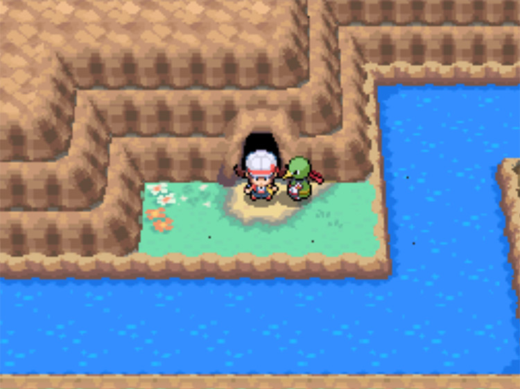 The entrance to Cerulean Cave on Route 25 / Pokemon HGSS