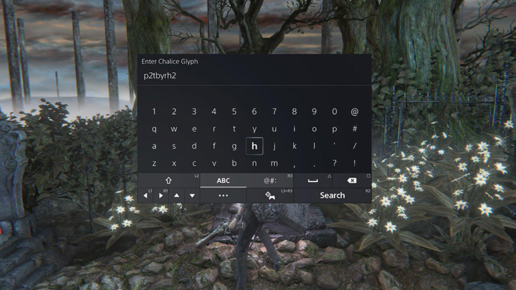 Entering the glyph code to generate the Chalice Dungeon / Bloodborne