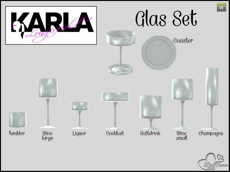 Glasses Set ‘KL’ Coaster by BuffSumm / Sims 4 CC