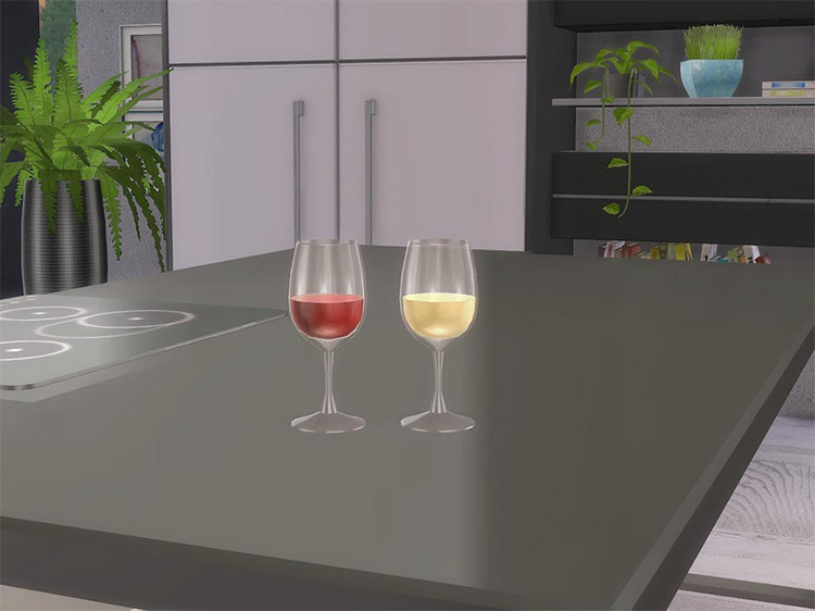 Black White Dining – Wine Glass + Wine Bottle by ung999 / TS4 CC