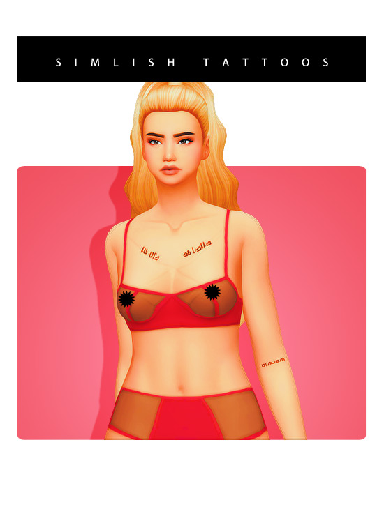 CrazyCupcake’s Simlish Tattoos / Sims 4 CC