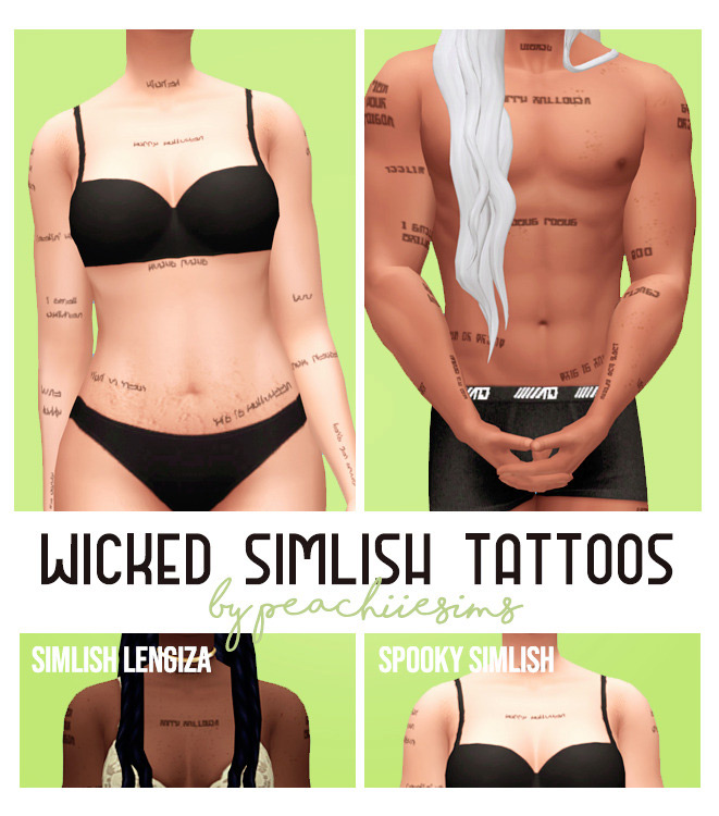 Wicked Simlish Tattoos / Sims 4 CC