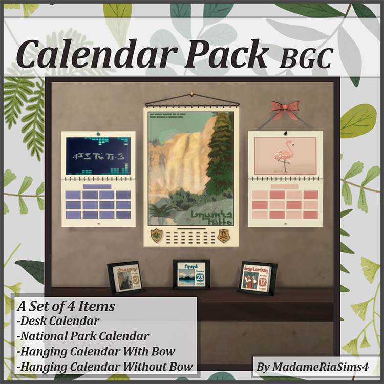 Calendar Pack BGC by MadameRia / Sims 4 CC