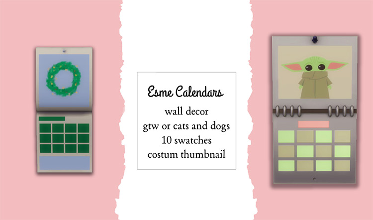 Esme Calendars by NekoChan-Simmer / TS4 CC