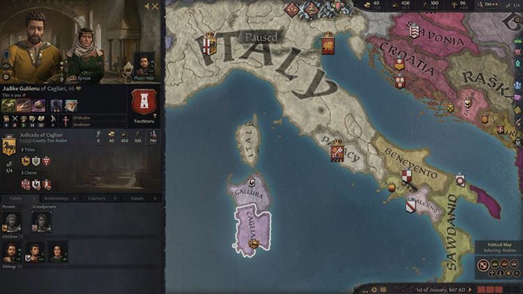 Starting situation of Cagliari in 867. / CKIII