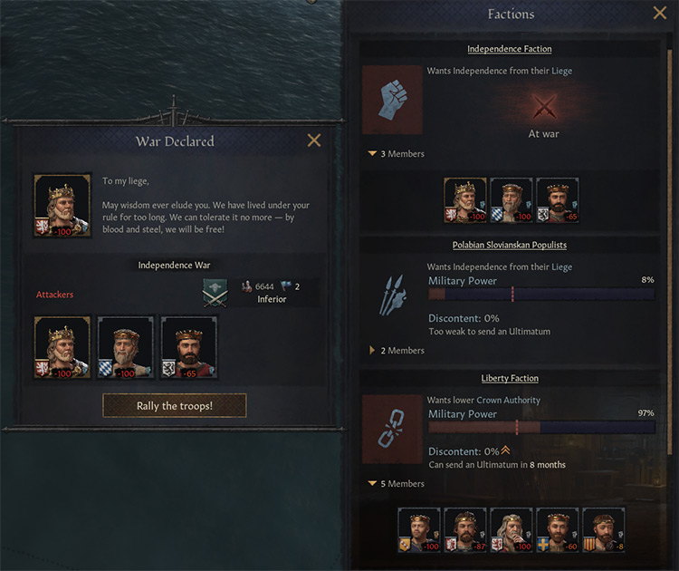 Angry vassals have formed factions and declared war due to high Tyranny / CK3