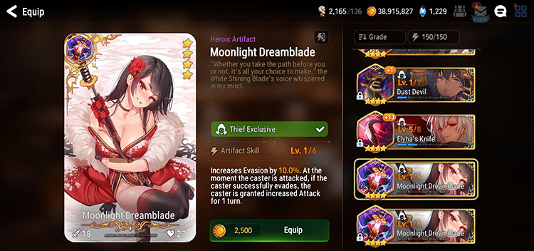 Moonlight Dreamblade (Artifacts Page) / Epic Seven