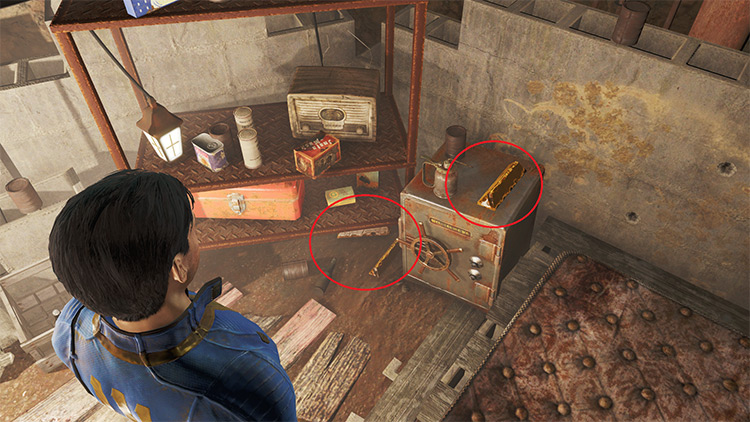 Gold bars inside Sanctuary Hills’ hidden root cellar. / Fallout 4