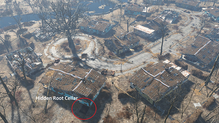 The location of Sanctuary Hills’ hidden root cellar. / Fallout 4