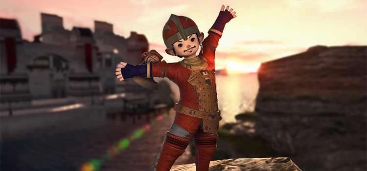 Lalafell doing the Welcome emote (FFXIV)