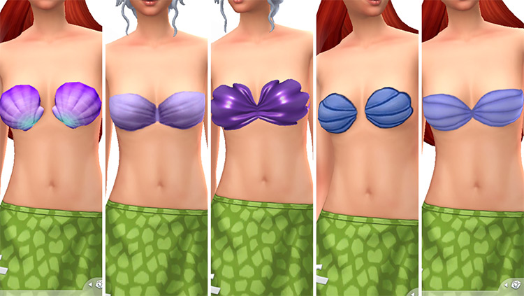 Ariel Seashell Bras by Nolan-Sims, Danny’s Domain, redheadsims-cc and toxxicsims / Sims 4 CC